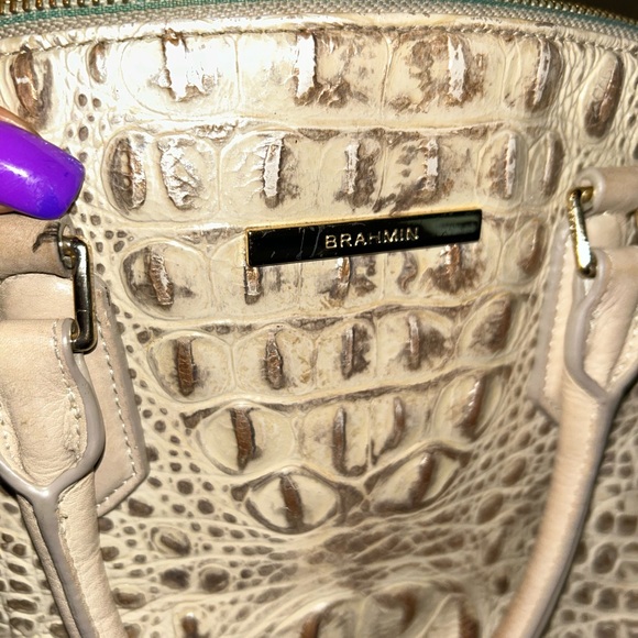 Brahmin Cream Crocodile-Embossed Satchel with Detachable Strap - Picture 4 of 11